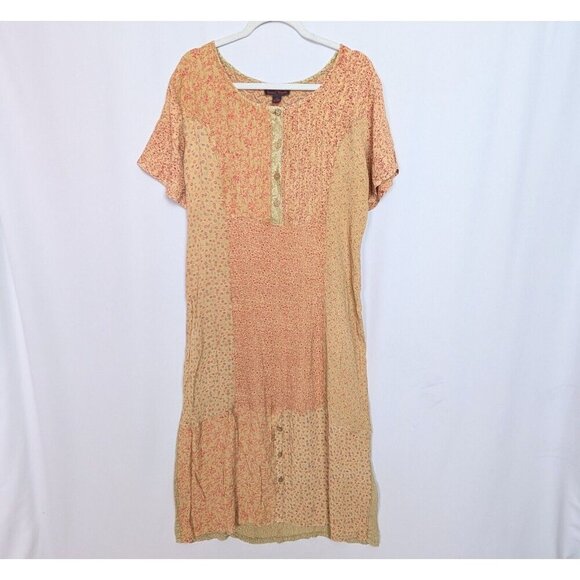 Vintage 90 Y2K Scared Threads XL Midi Dress Patchwork Floral Tie Back Bohemian - Picture 1 of 11